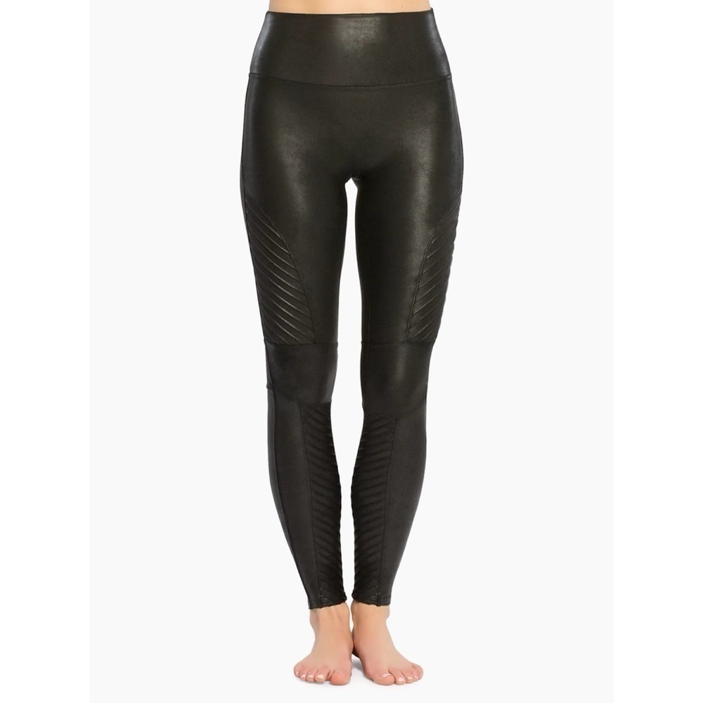 Spanx Faux Leather Black Metallic Moto Leggings